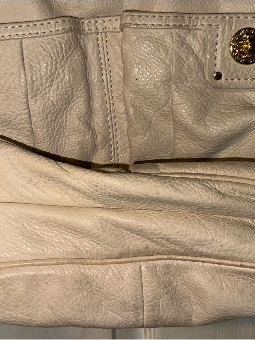Marc Jacobs Vintage Multi pockets Cream Genuine Pebble Leather Shoulders/Handbag - Picture 3 of 6